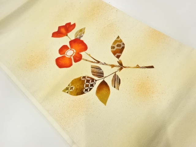 アンティーク　型染め枝花模様袋帯（材料）